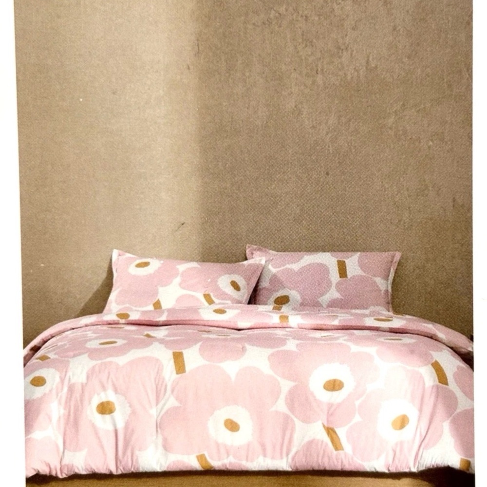 Marimekko Unikko King Duvet Cover Set Pink White Floral Cotton